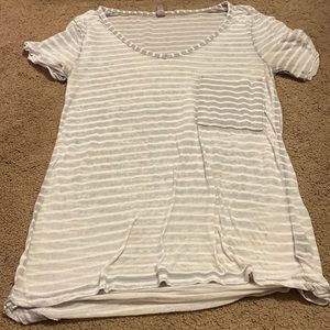 womens large grey and white striped tshirt
